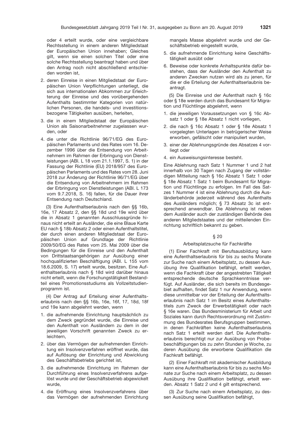 BGBl. 2019, Seite 1321 — Originalseite als Abbildung