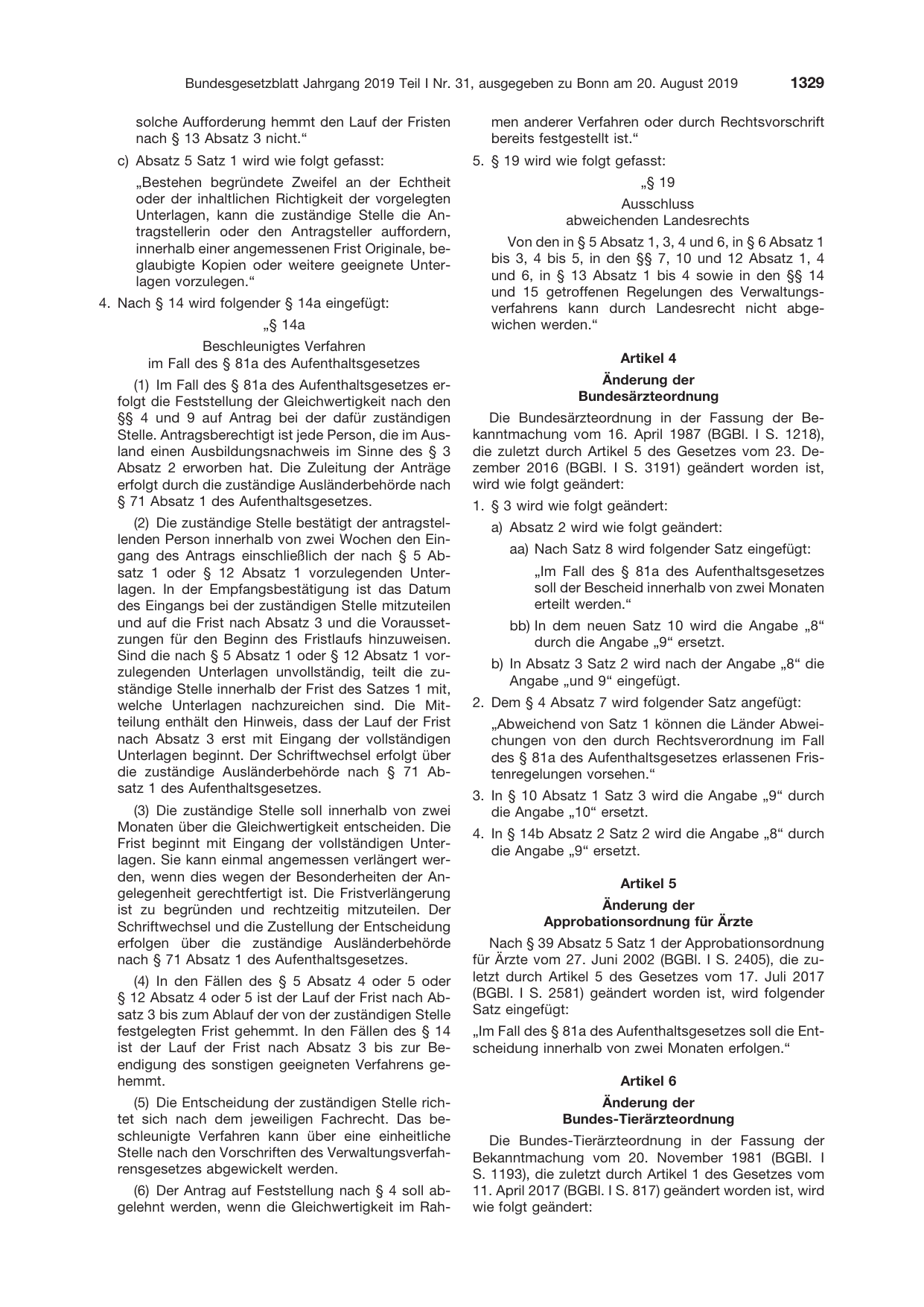 BGBl. 2019, Seite 1329 — Originalseite als Abbildung