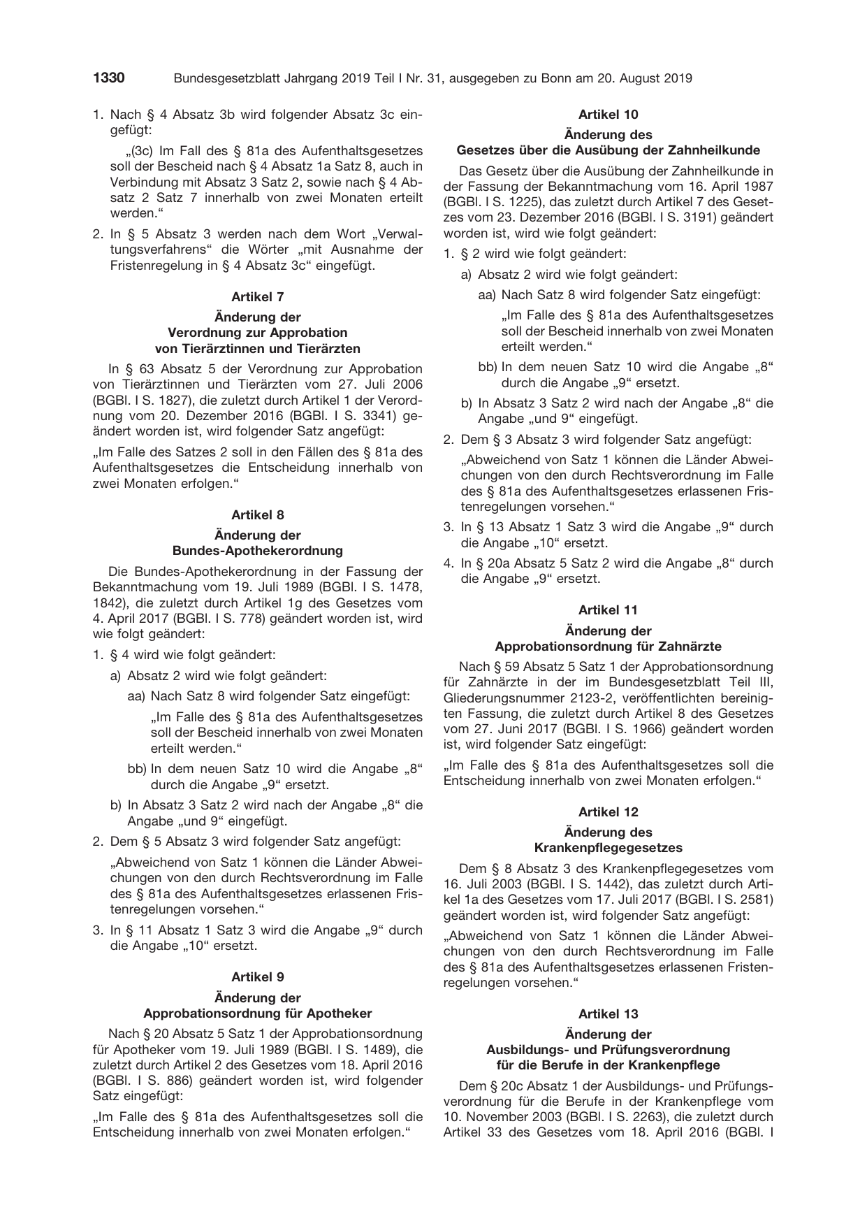 BGBl. 2019, Seite 1330 — Originalseite als Abbildung