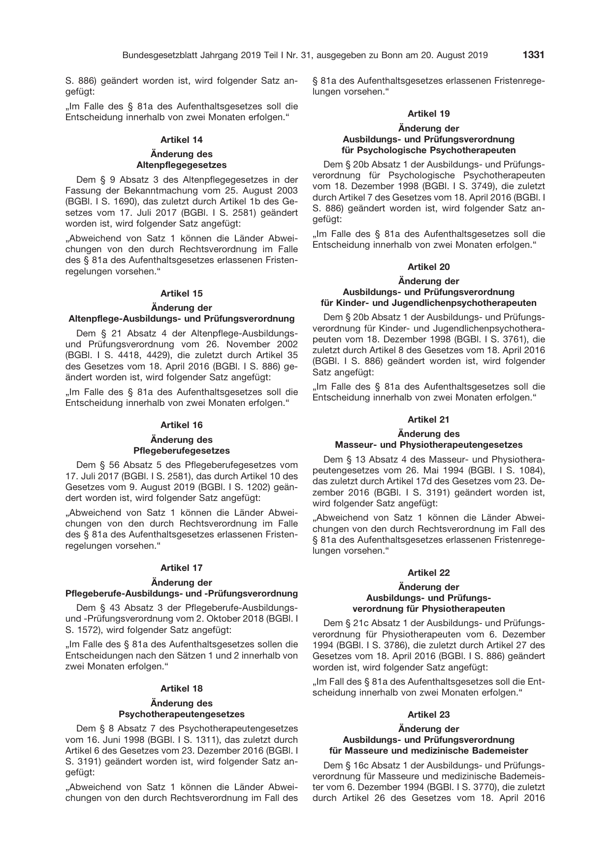 BGBl. 2019, Seite 1331 — Originalseite als Abbildung