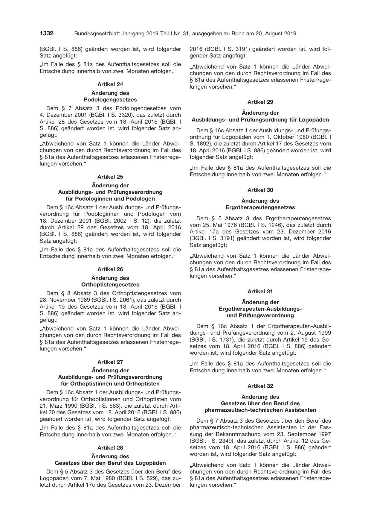 BGBl. 2019, Seite 1332 — Originalseite als Abbildung