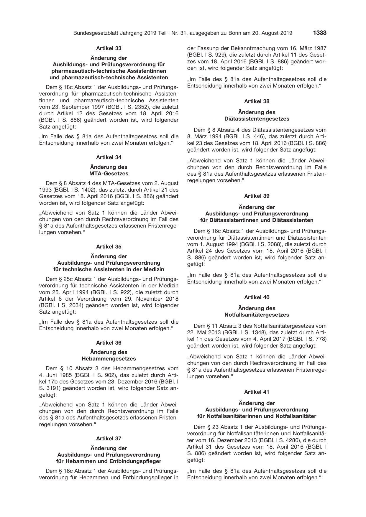 BGBl. 2019, Seite 1333 — Originalseite als Abbildung