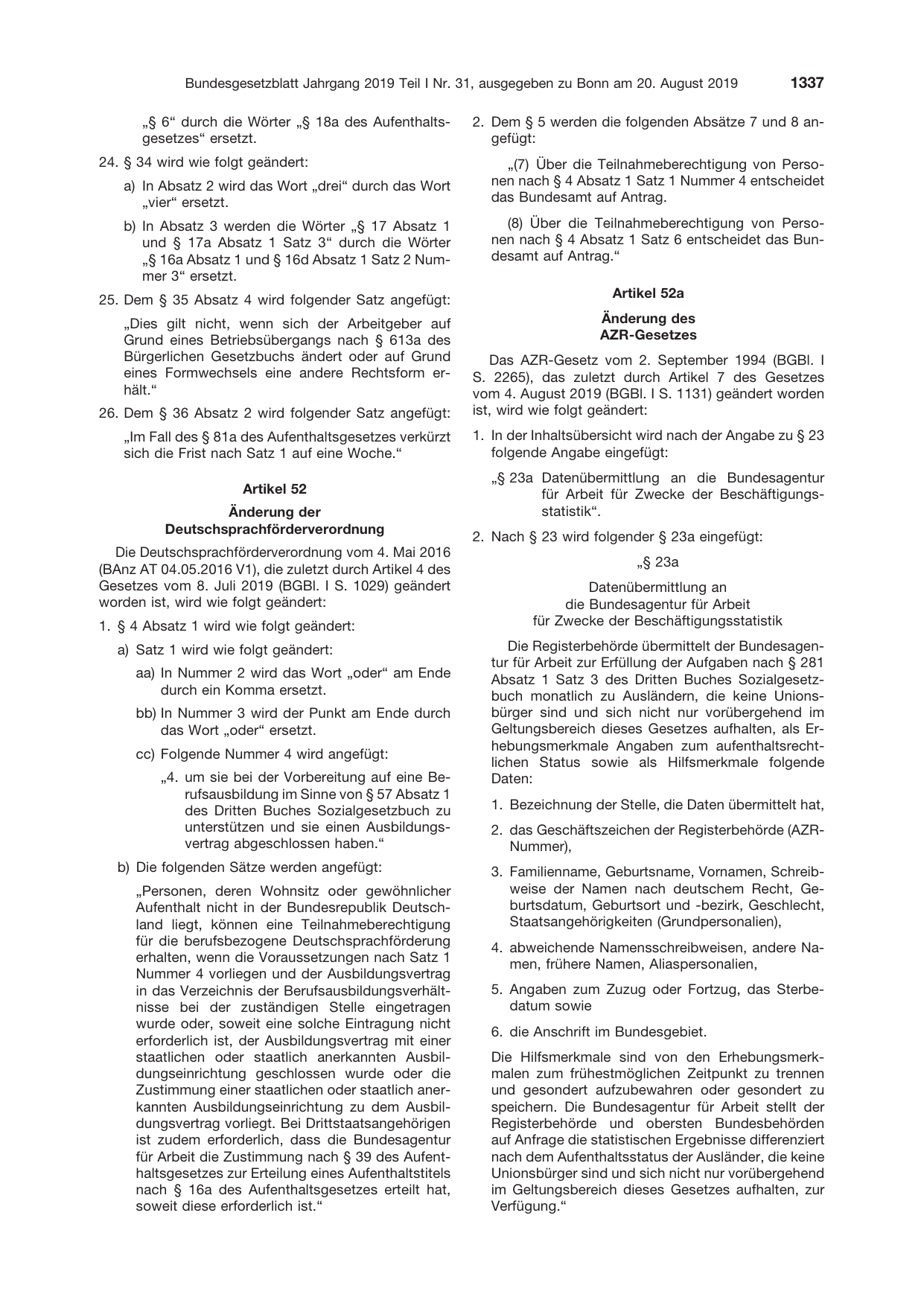 BGBl. 2019, Seite 1337 — Originalseite als Abbildung