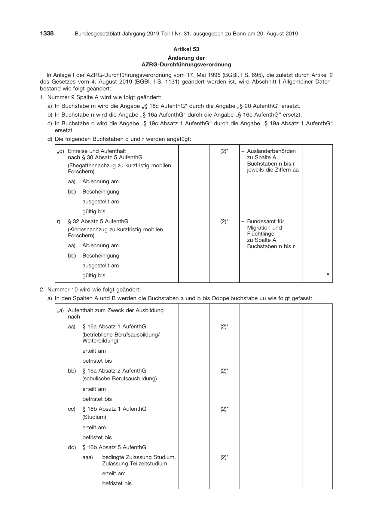 BGBl. 2019, Seite 1338 — Originalseite als Abbildung