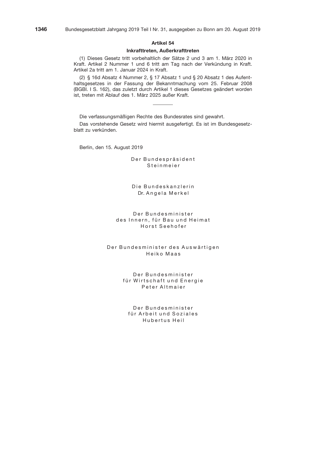 BGBl. 2019, Seite 1346 — Originalseite als Abbildung