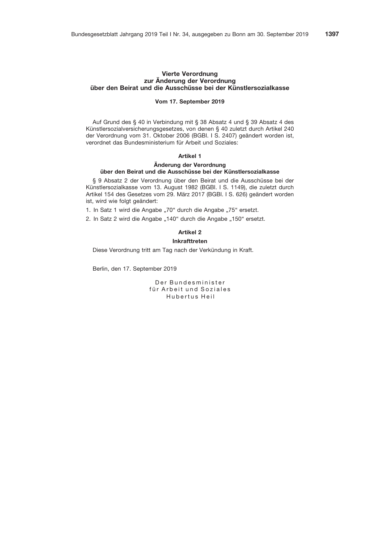 BGBl. 2019, Seite 1397 — Originalseite als Abbildung