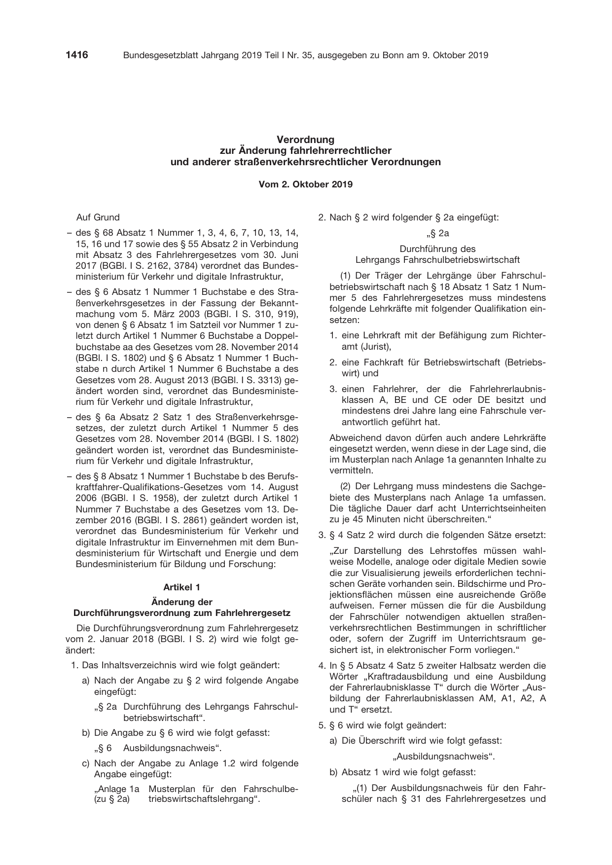 BGBl. 2019, Seite 1416 — Originalseite als Abbildung