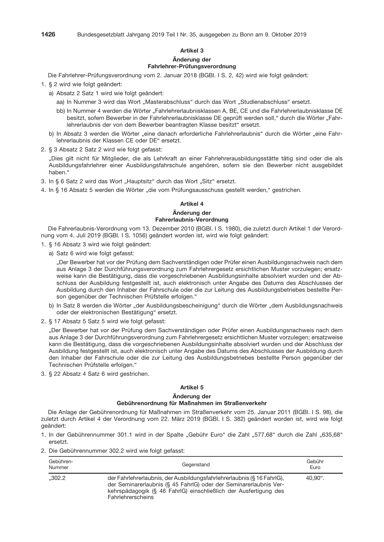 BGBl. 2019, Seite 1426 — Originalseite als Abbildung