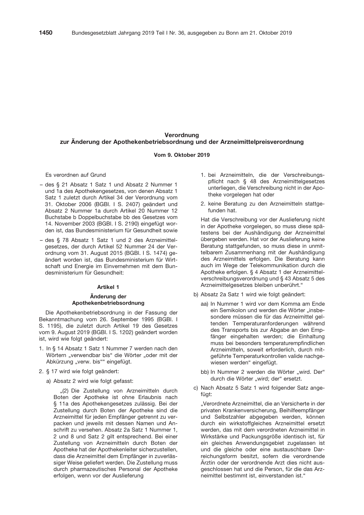 BGBl. 2019, Seite 1450 — Originalseite als Abbildung