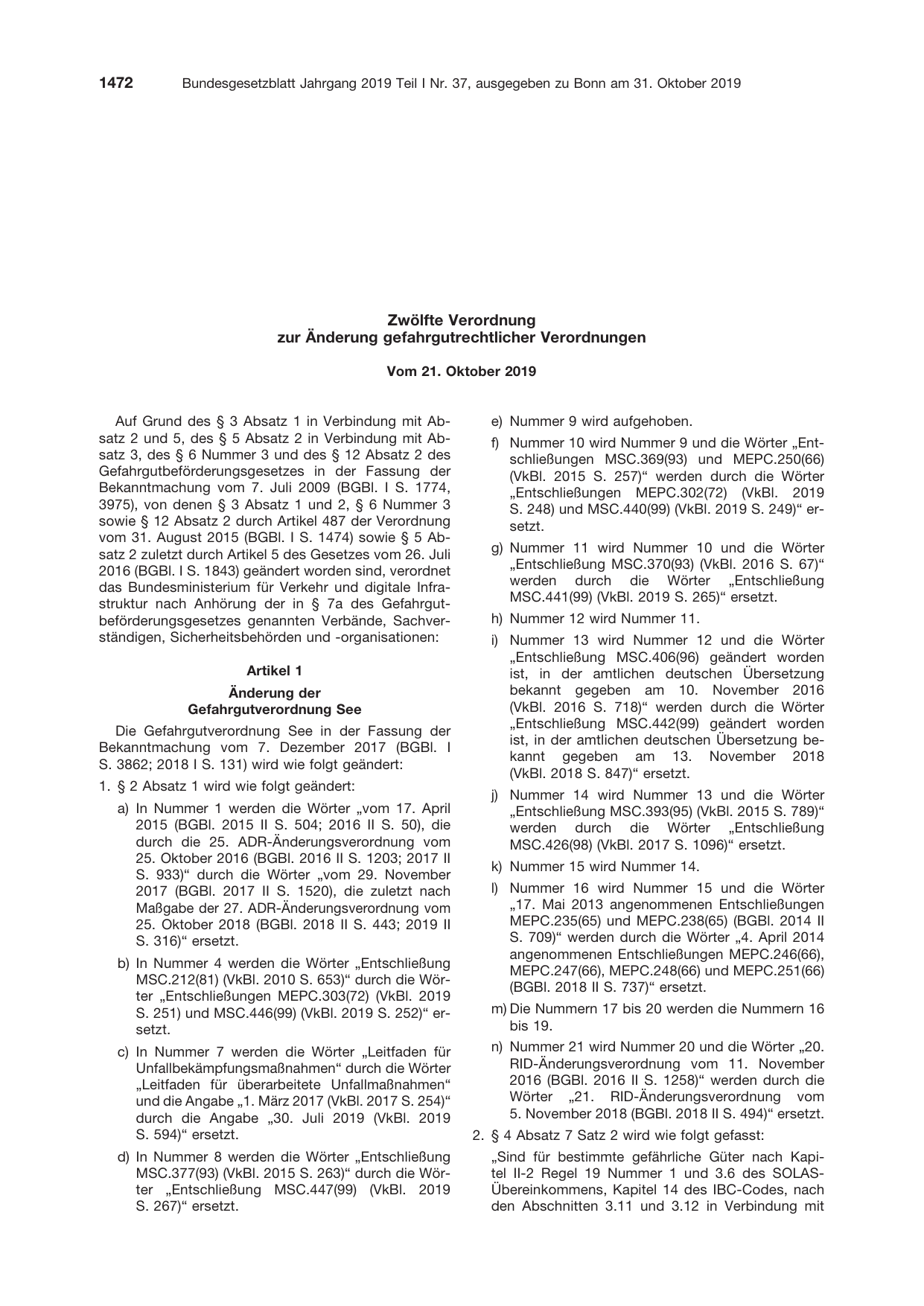BGBl. 2019, Seite 1472 — Originalseite als Abbildung