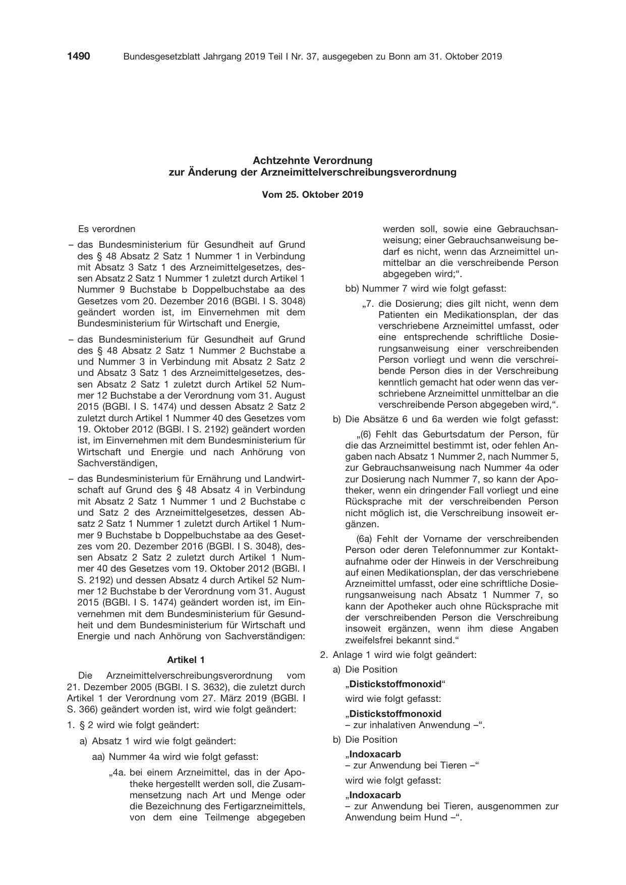 BGBl. 2019, Seite 1490 — Originalseite als Abbildung