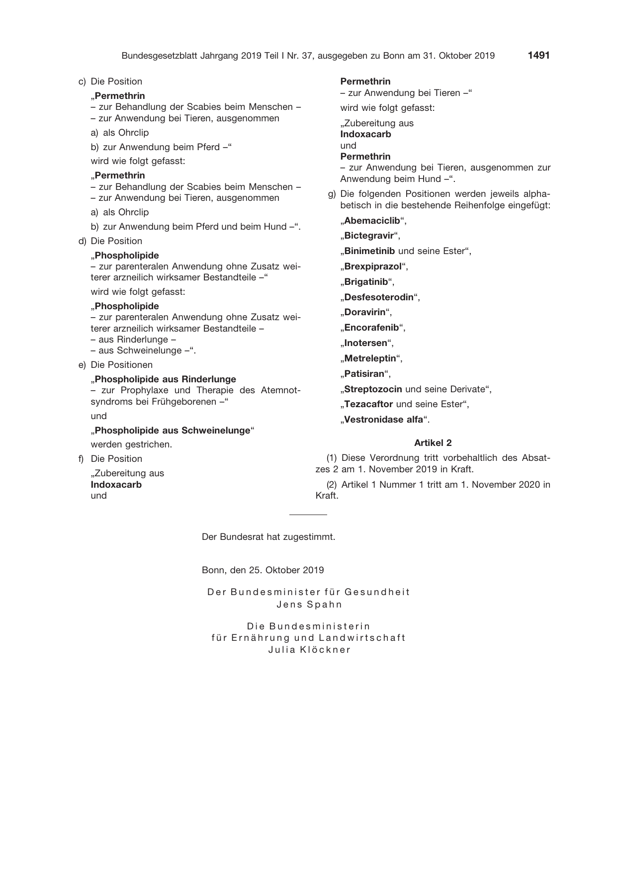 BGBl. 2019, Seite 1491 — Originalseite als Abbildung
