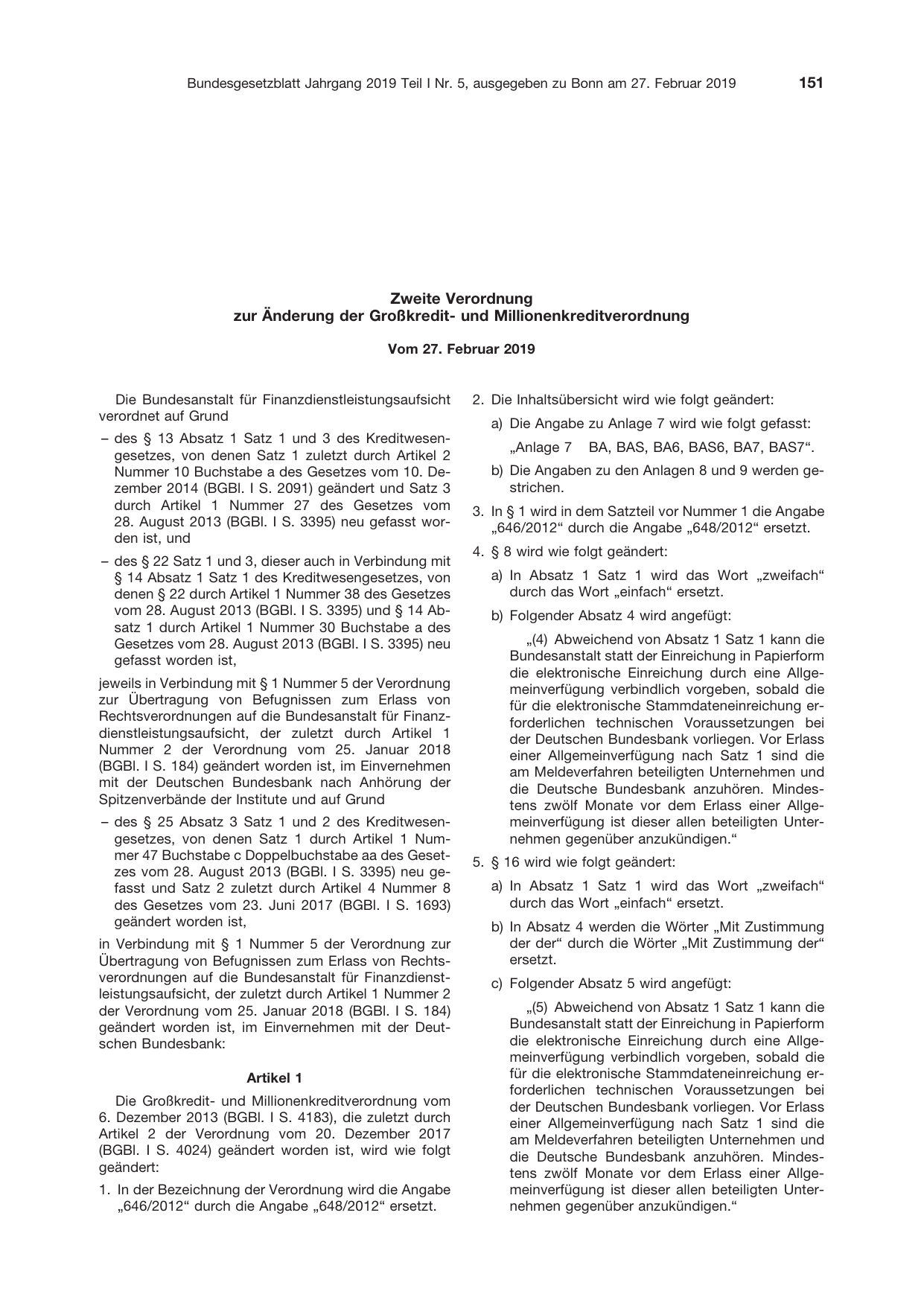 BGBl. 2019, Seite 151 — Originalseite als Abbildung