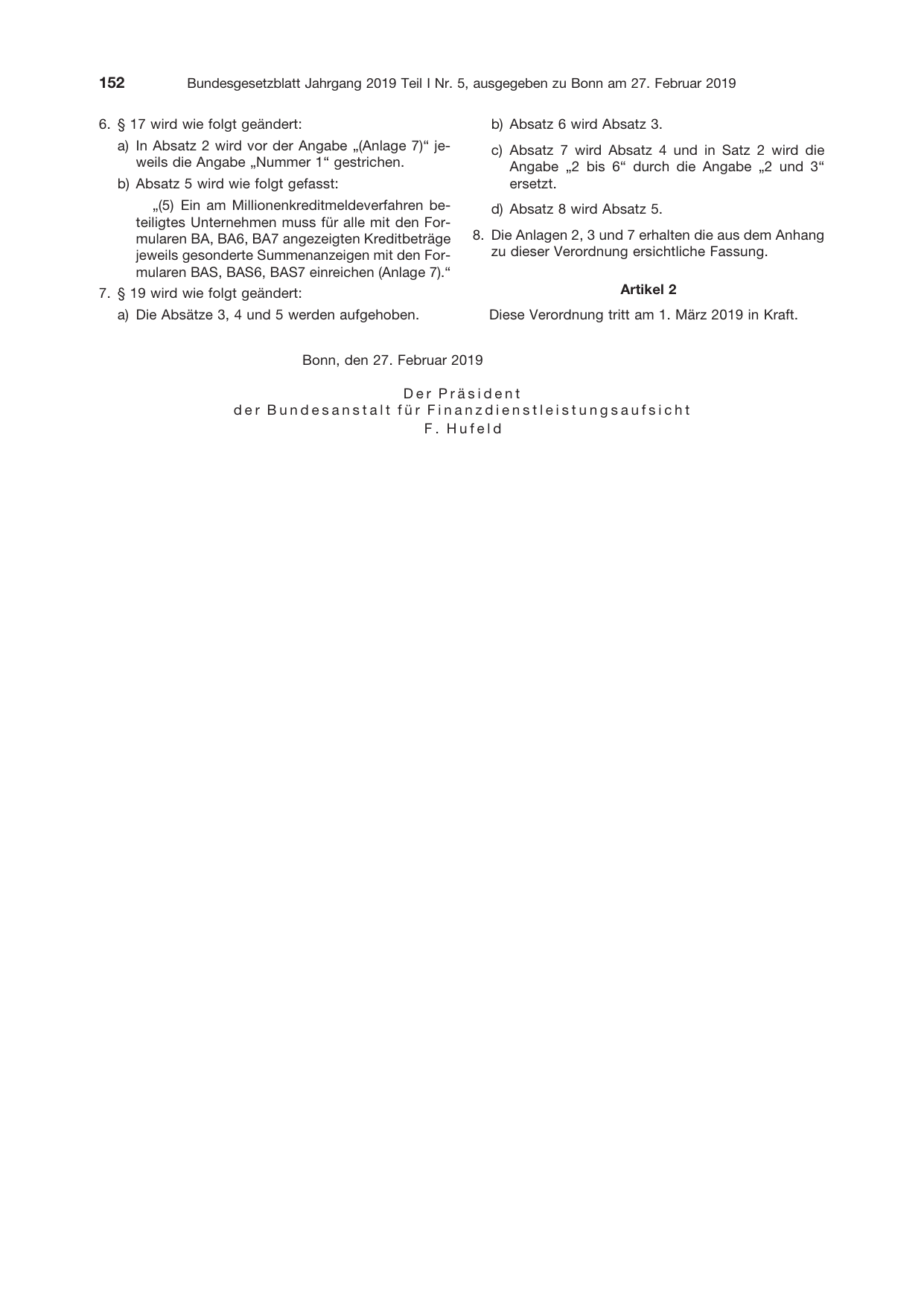 BGBl. 2019, Seite 152 — Originalseite als Abbildung
