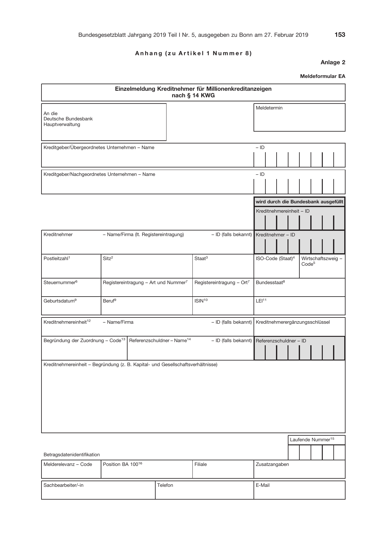 BGBl. 2019, Seite 153 — Originalseite als Abbildung