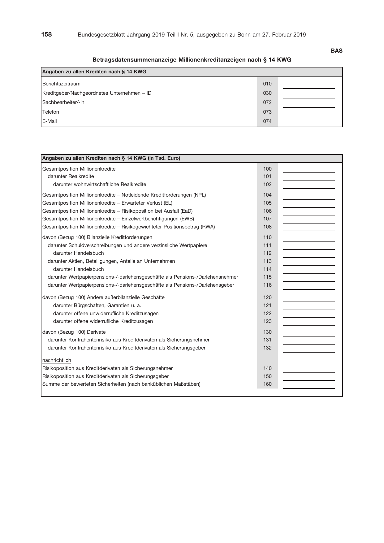 BGBl. 2019, Seite 158 — Originalseite als Abbildung