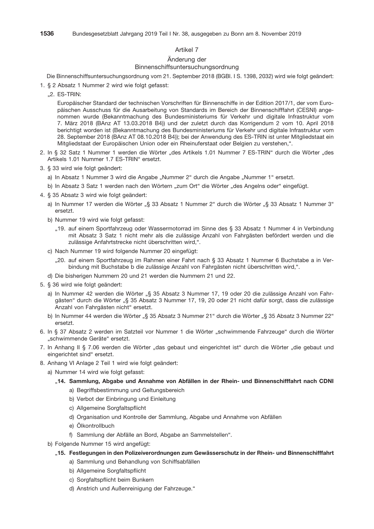 BGBl. 2019, Seite 1536 — Originalseite als Abbildung