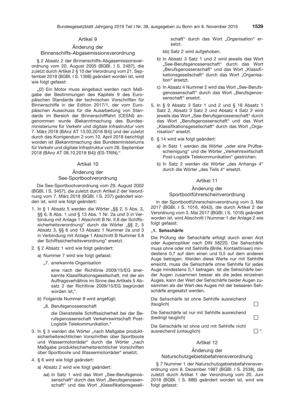 BGBl. 2019, Seite 1539 — Originalseite als Abbildung
