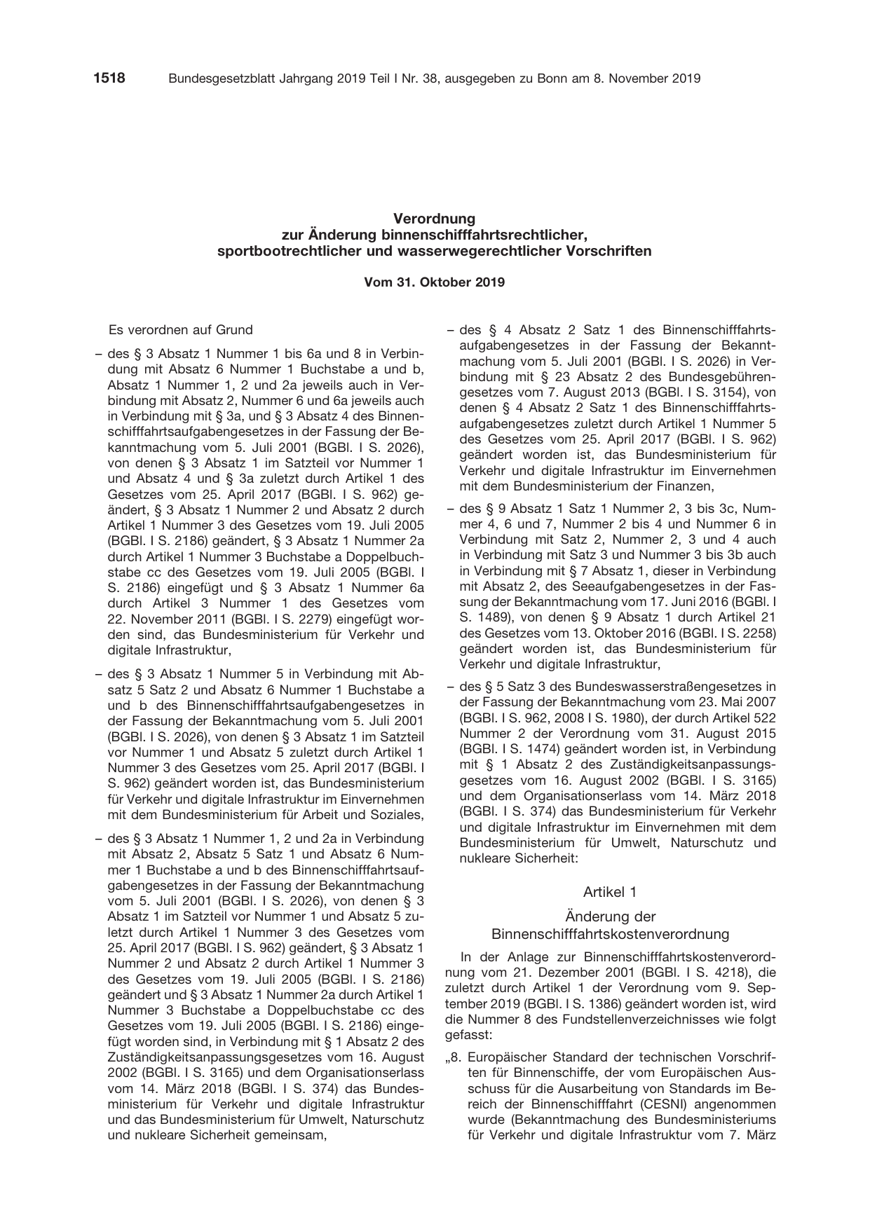 BGBl. 2019, Seite 1518 — Originalseite als Abbildung