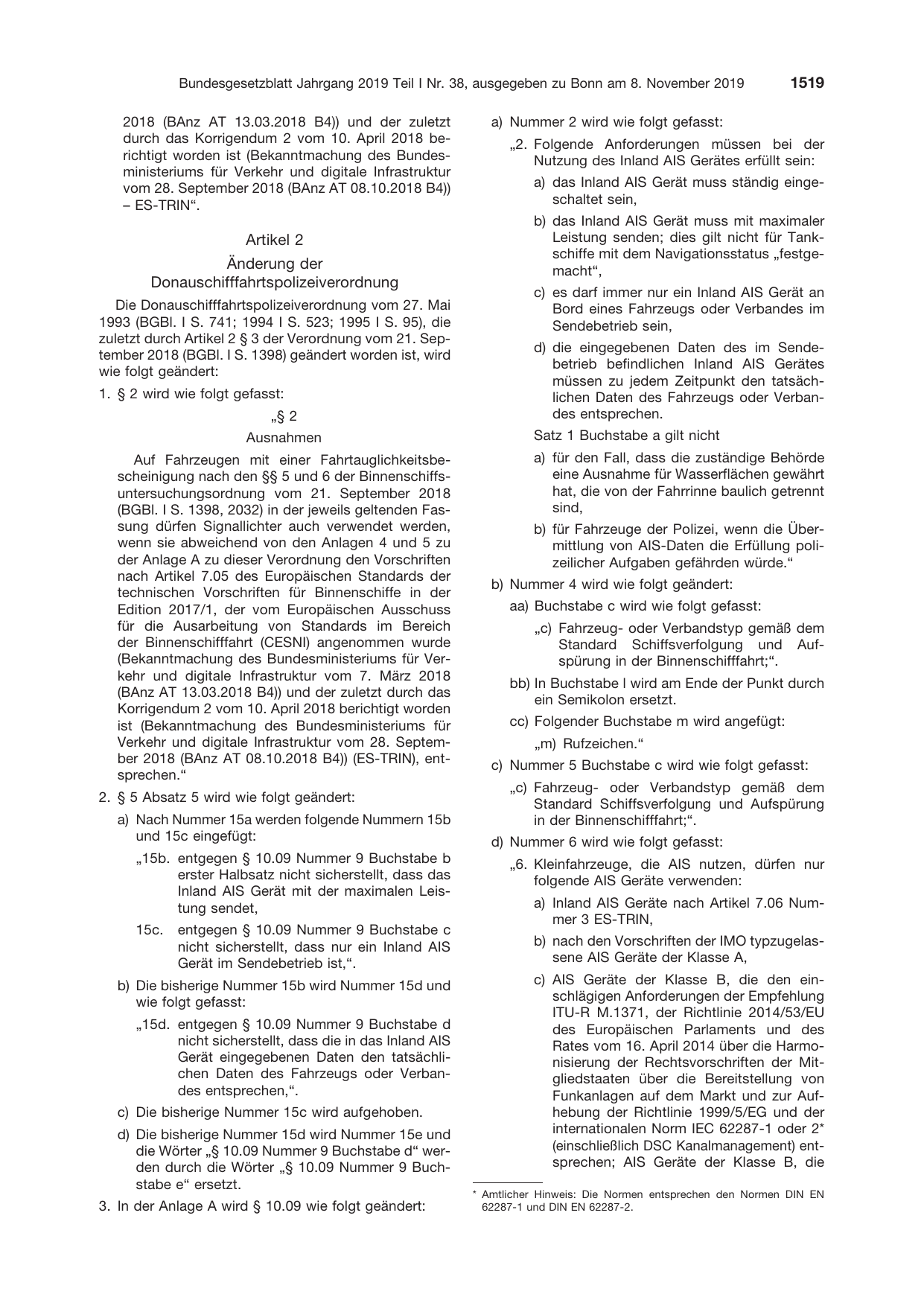 BGBl. 2019, Seite 1519 — Originalseite als Abbildung