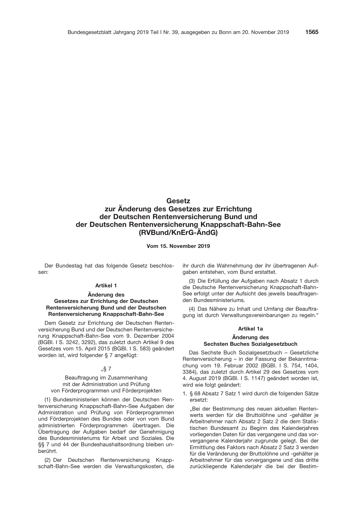BGBl. 2019, Seite 1565 — Originalseite als Abbildung