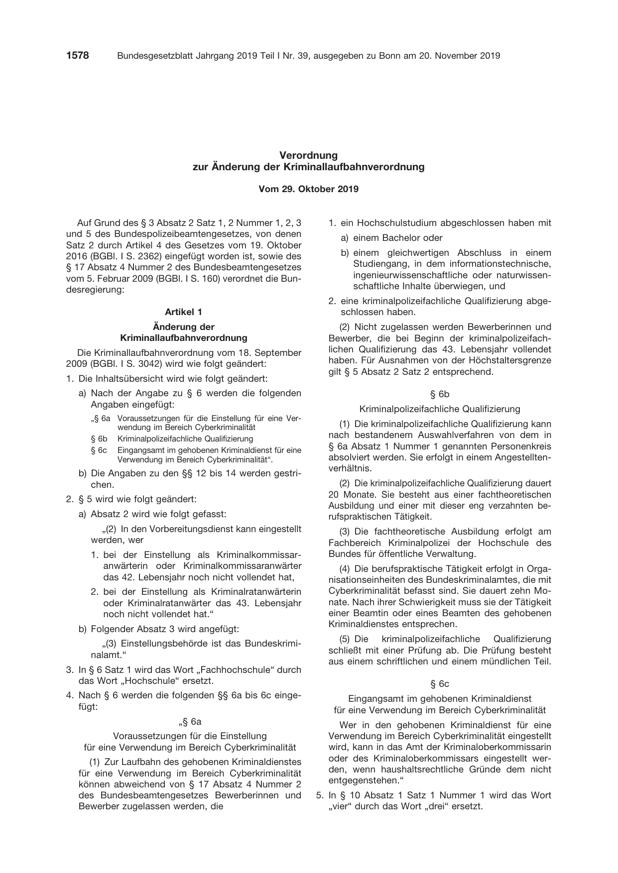 BGBl. 2019, Seite 1578 — Originalseite als Abbildung