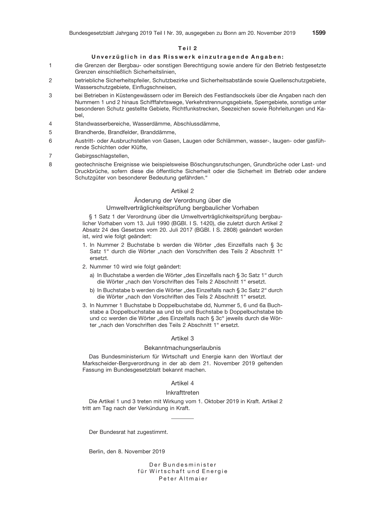 BGBl. 2019, Seite 1599 — Originalseite als Abbildung