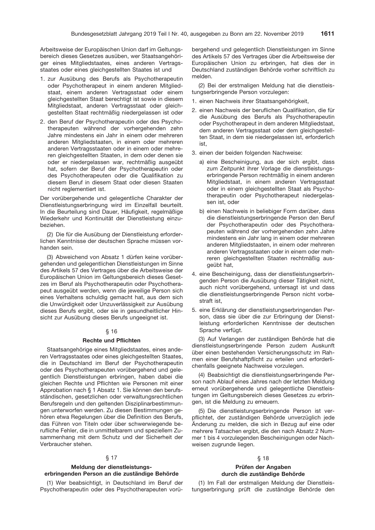 BGBl. 2019, Seite 1611 — Originalseite als Abbildung