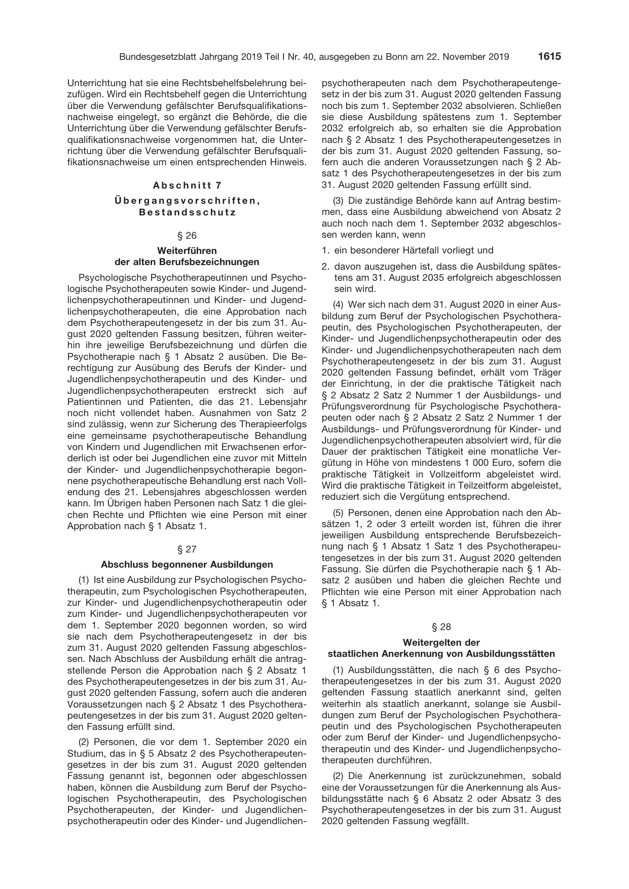 BGBl. 2019, Seite 1615 — Originalseite als Abbildung