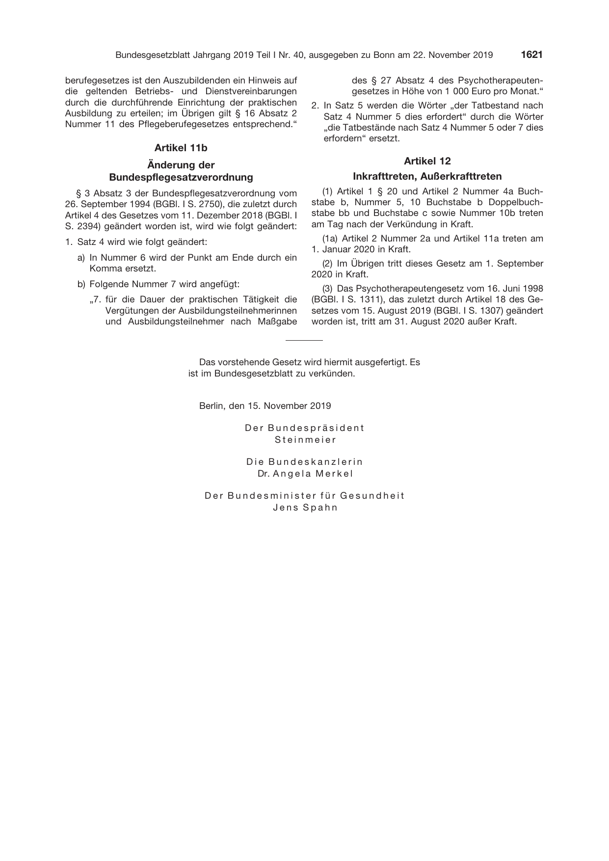 BGBl. 2019, Seite 1621 — Originalseite als Abbildung