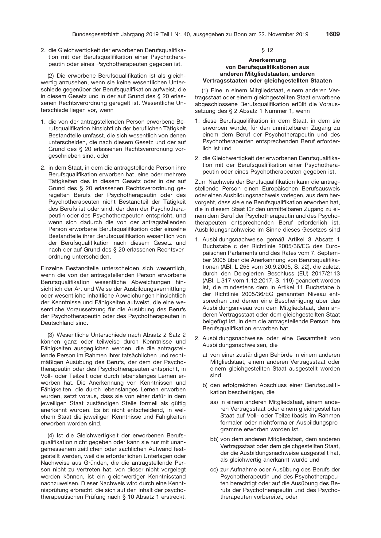 BGBl. 2019, Seite 1609 — Originalseite als Abbildung