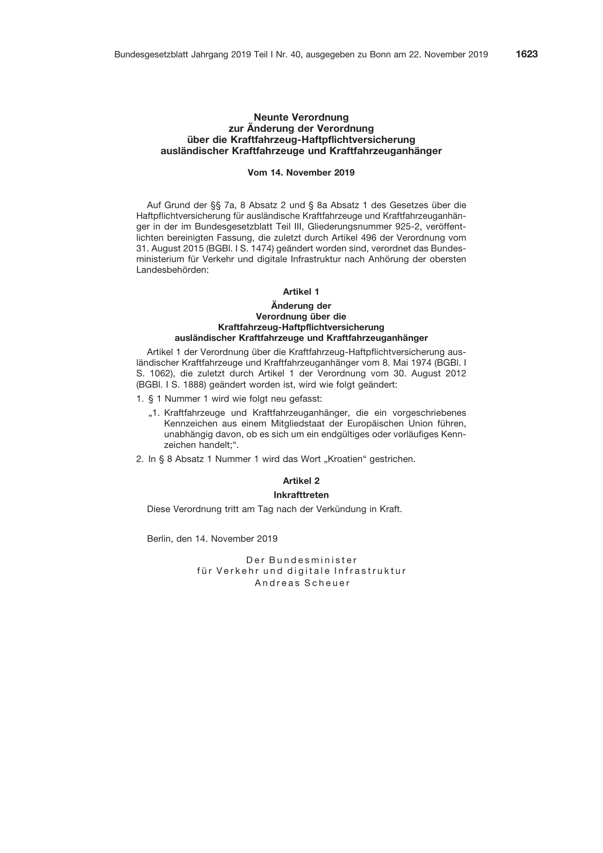 BGBl. 2019, Seite 1623 — Originalseite als Abbildung