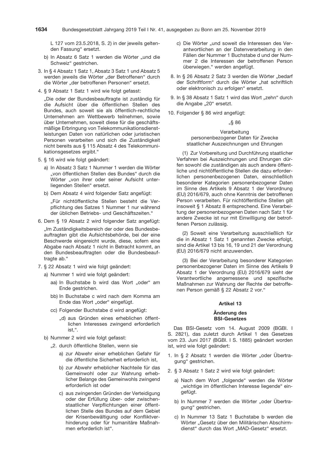 BGBl. 2019, Seite 1634 — Originalseite als Abbildung