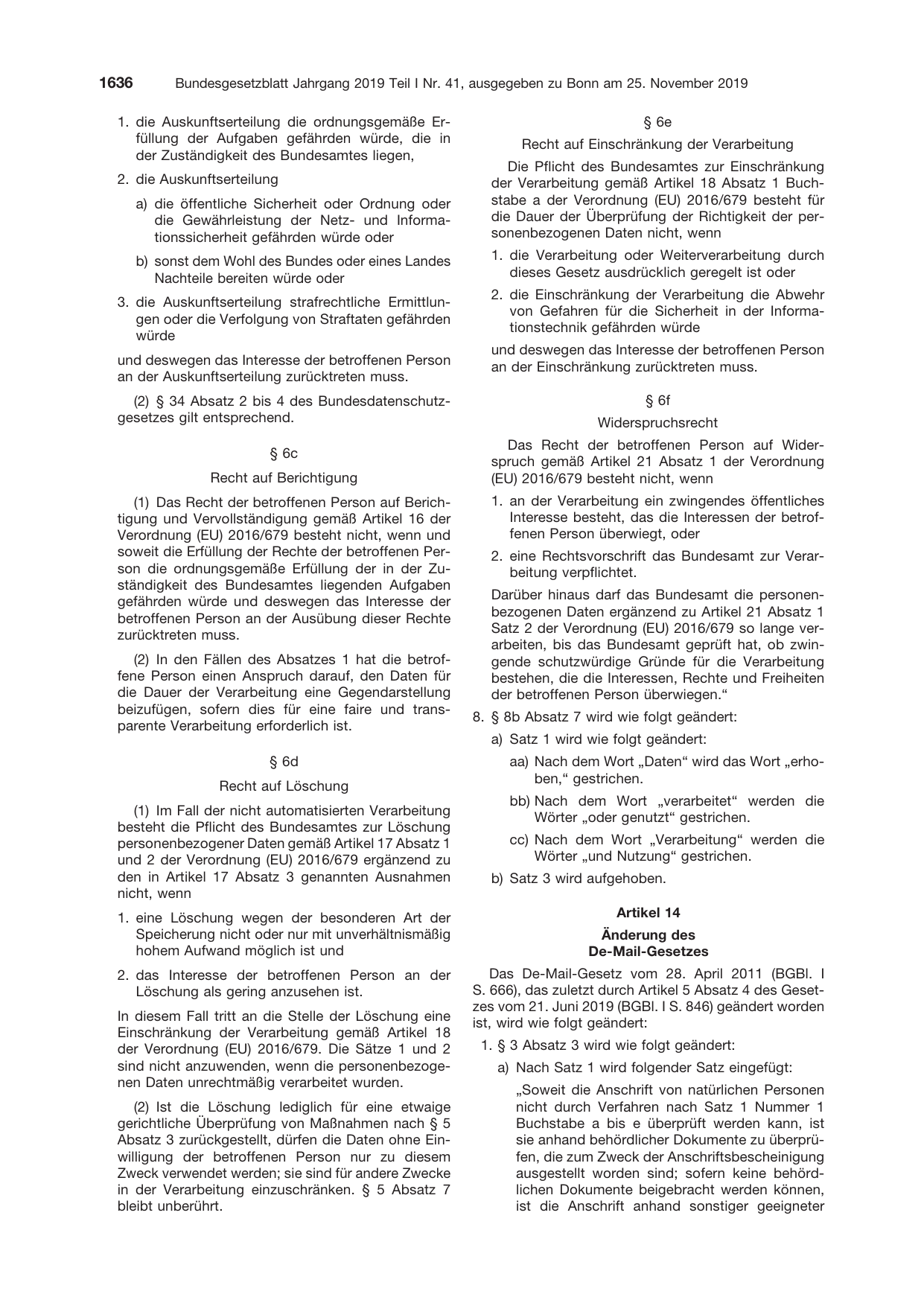 BGBl. 2019, Seite 1636 — Originalseite als Abbildung