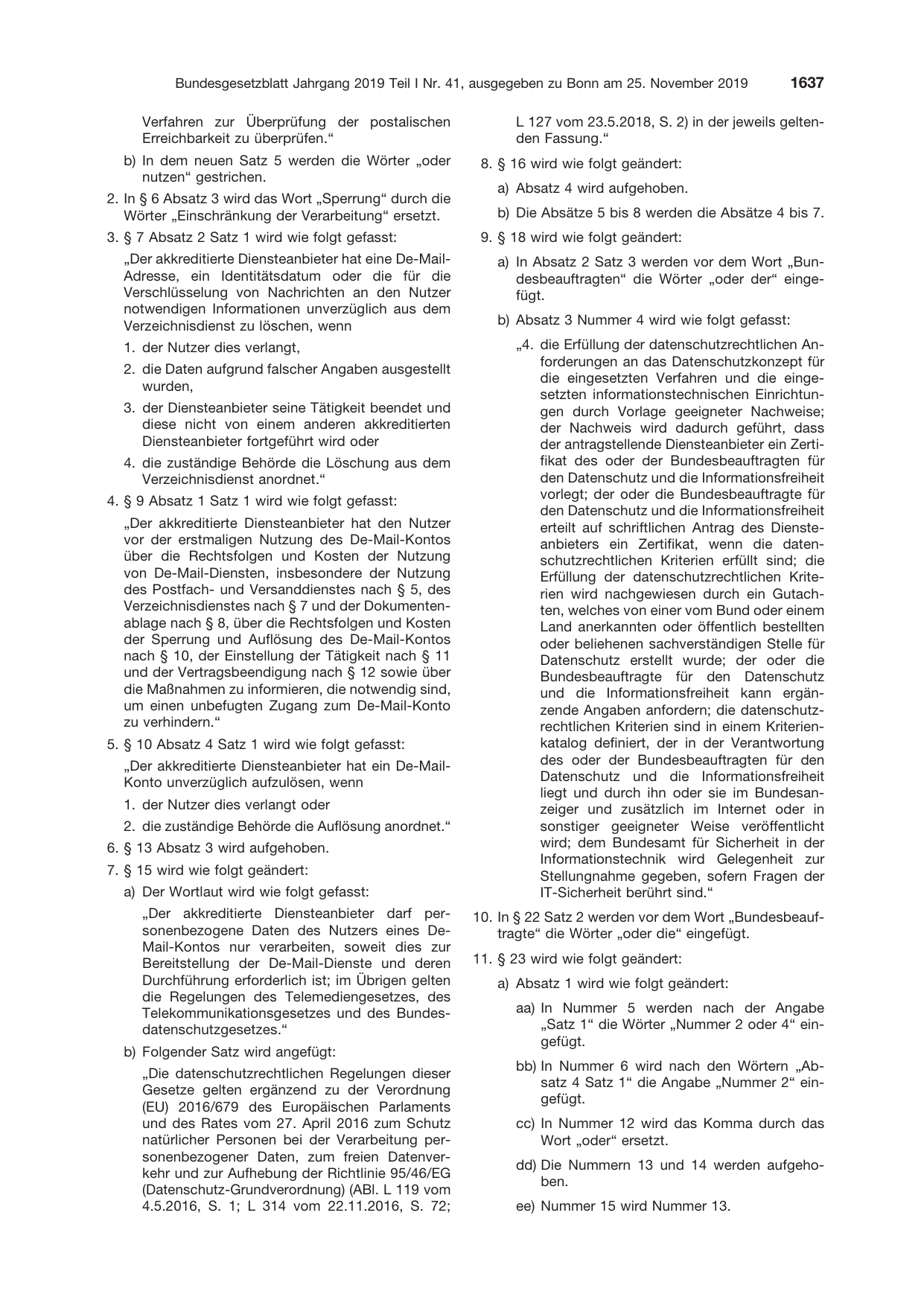 BGBl. 2019, Seite 1637 — Originalseite als Abbildung