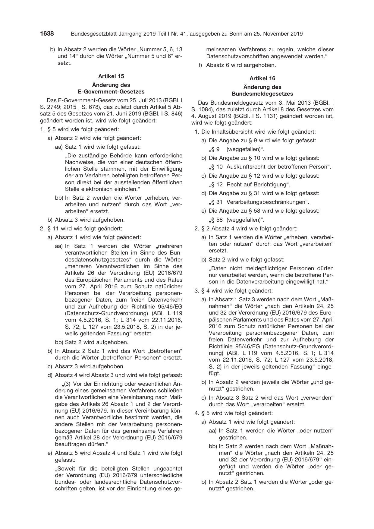 BGBl. 2019, Seite 1638 — Originalseite als Abbildung