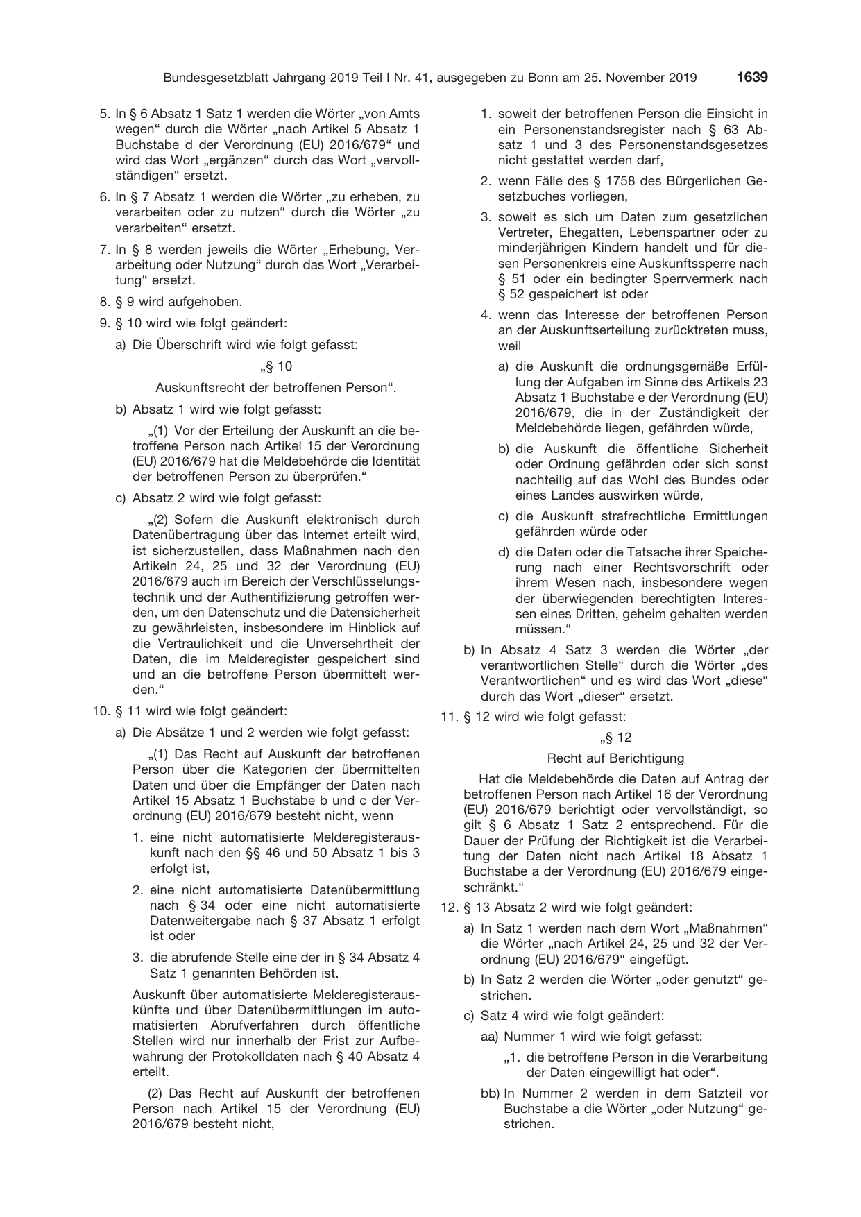 BGBl. 2019, Seite 1639 — Originalseite als Abbildung
