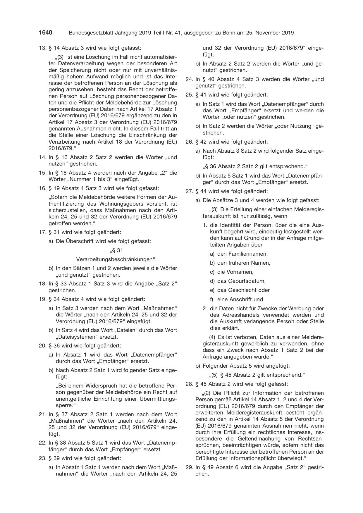 BGBl. 2019, Seite 1640 — Originalseite als Abbildung