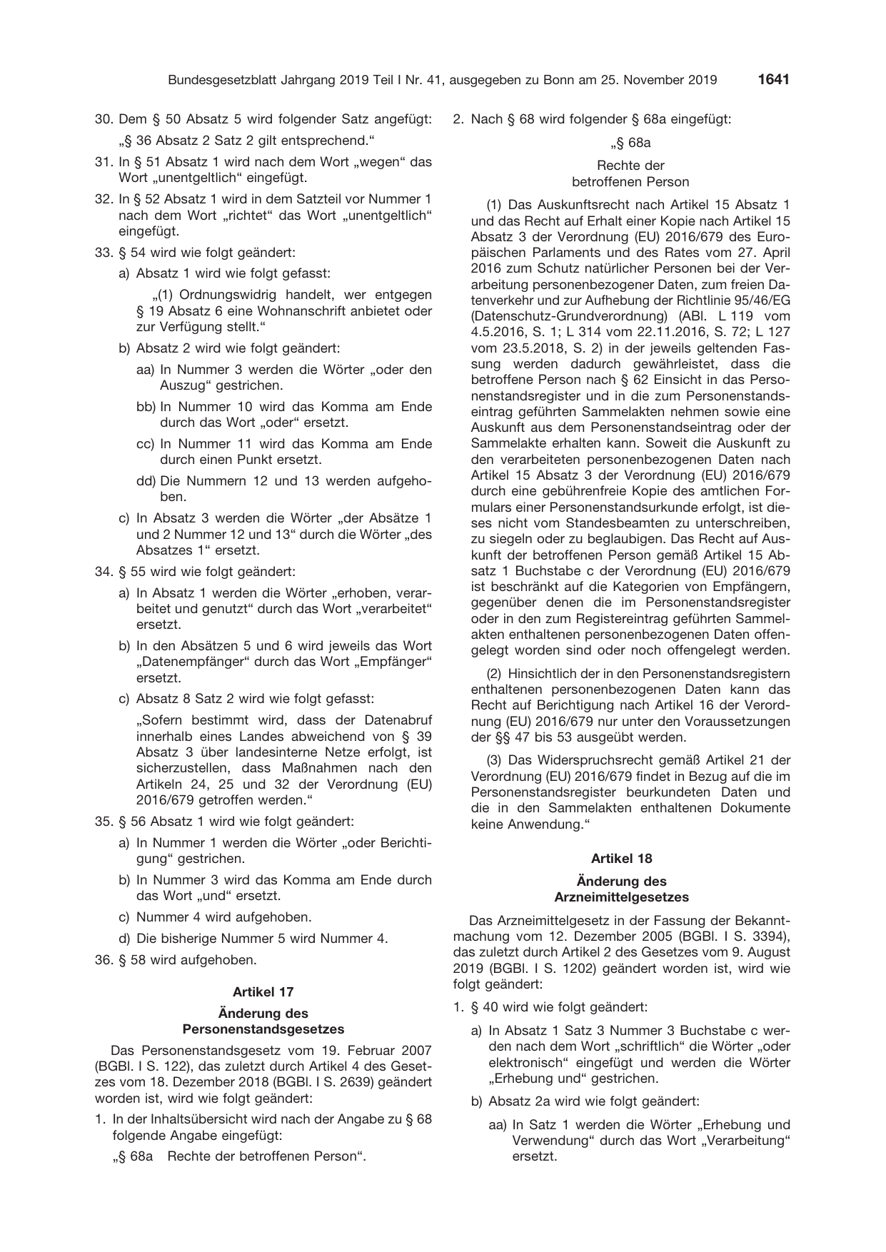 BGBl. 2019, Seite 1641 — Originalseite als Abbildung