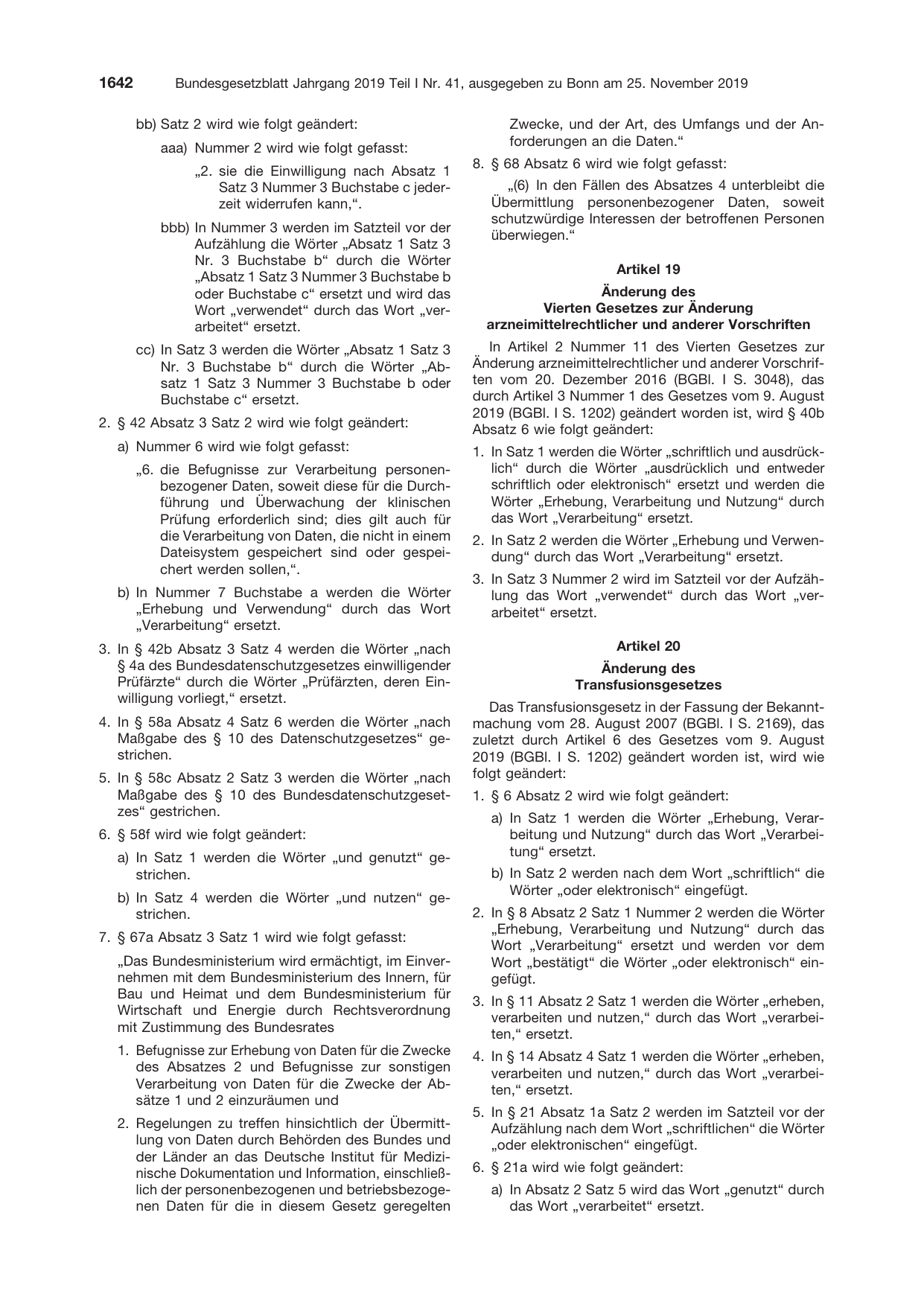 BGBl. 2019, Seite 1642 — Originalseite als Abbildung