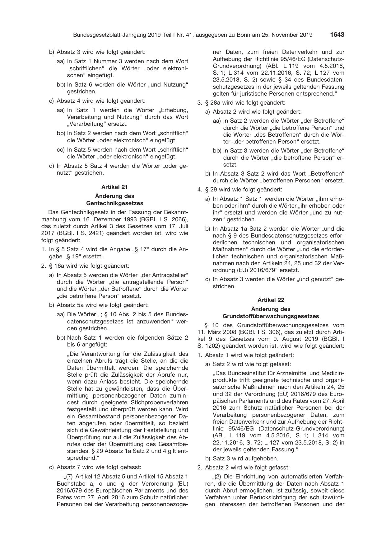 BGBl. 2019, Seite 1643 — Originalseite als Abbildung