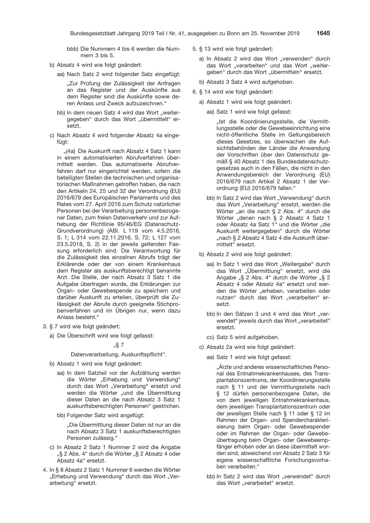 BGBl. 2019, Seite 1645 — Originalseite als Abbildung