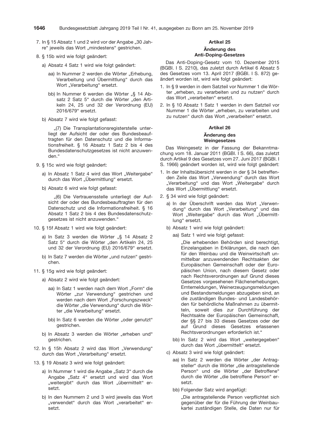 BGBl. 2019, Seite 1646 — Originalseite als Abbildung