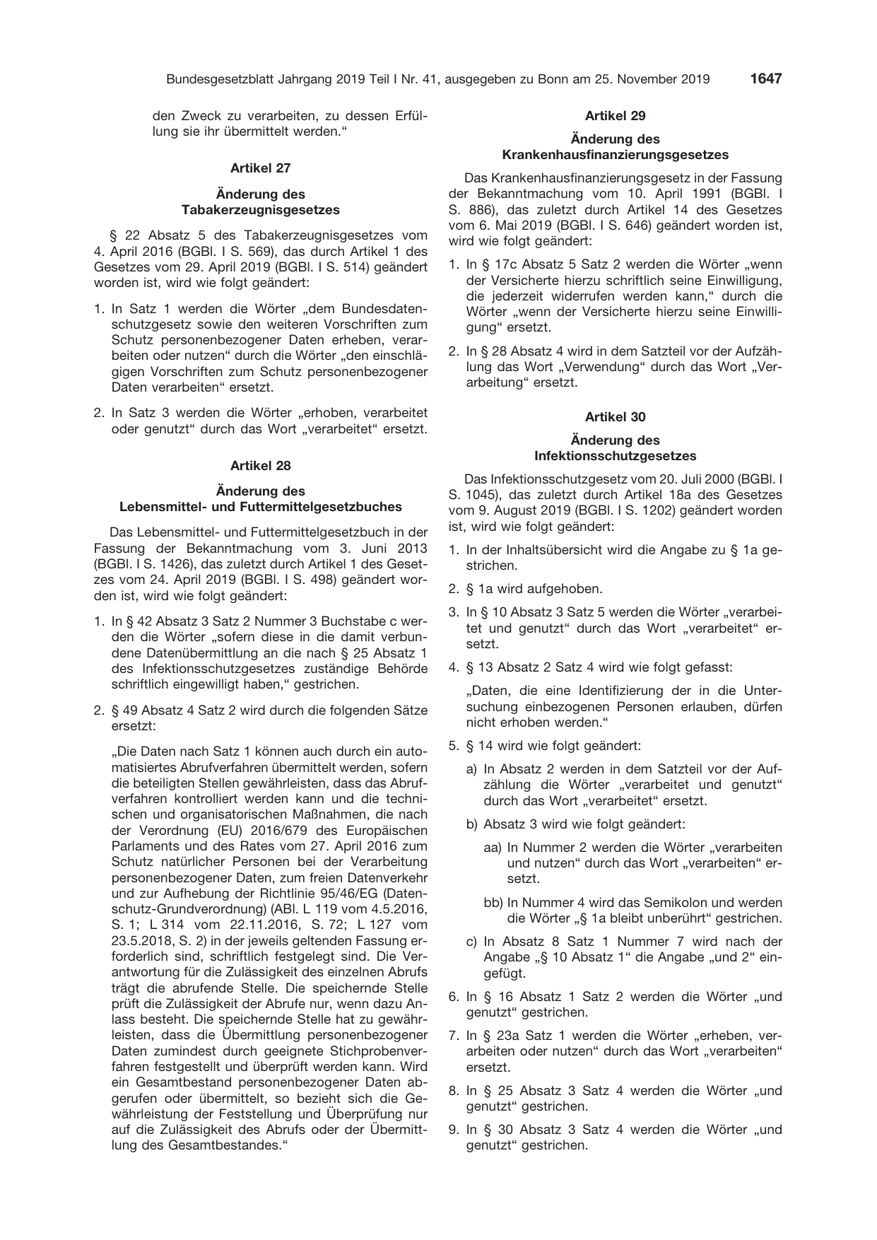 BGBl. 2019, Seite 1647 — Originalseite als Abbildung