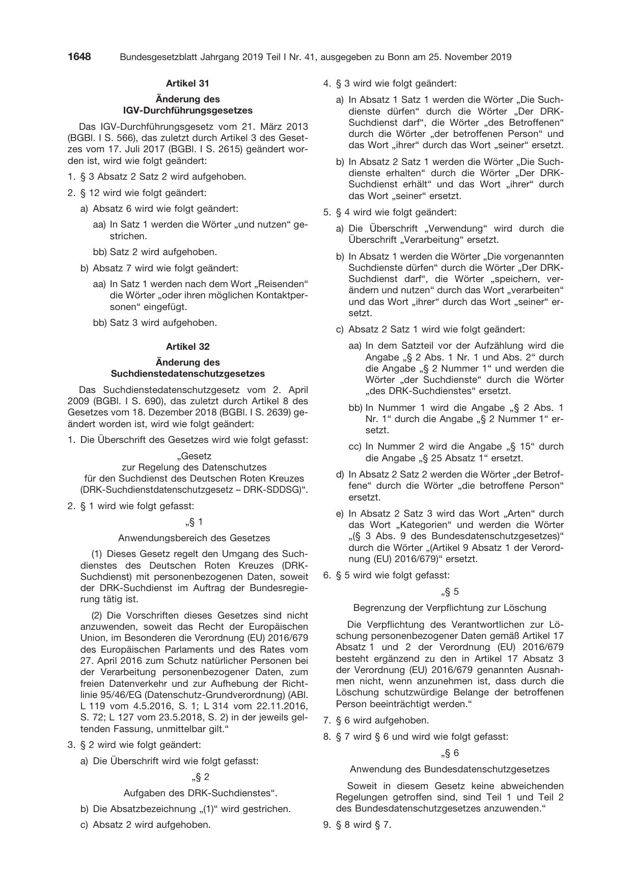 BGBl. 2019, Seite 1648 — Originalseite als Abbildung