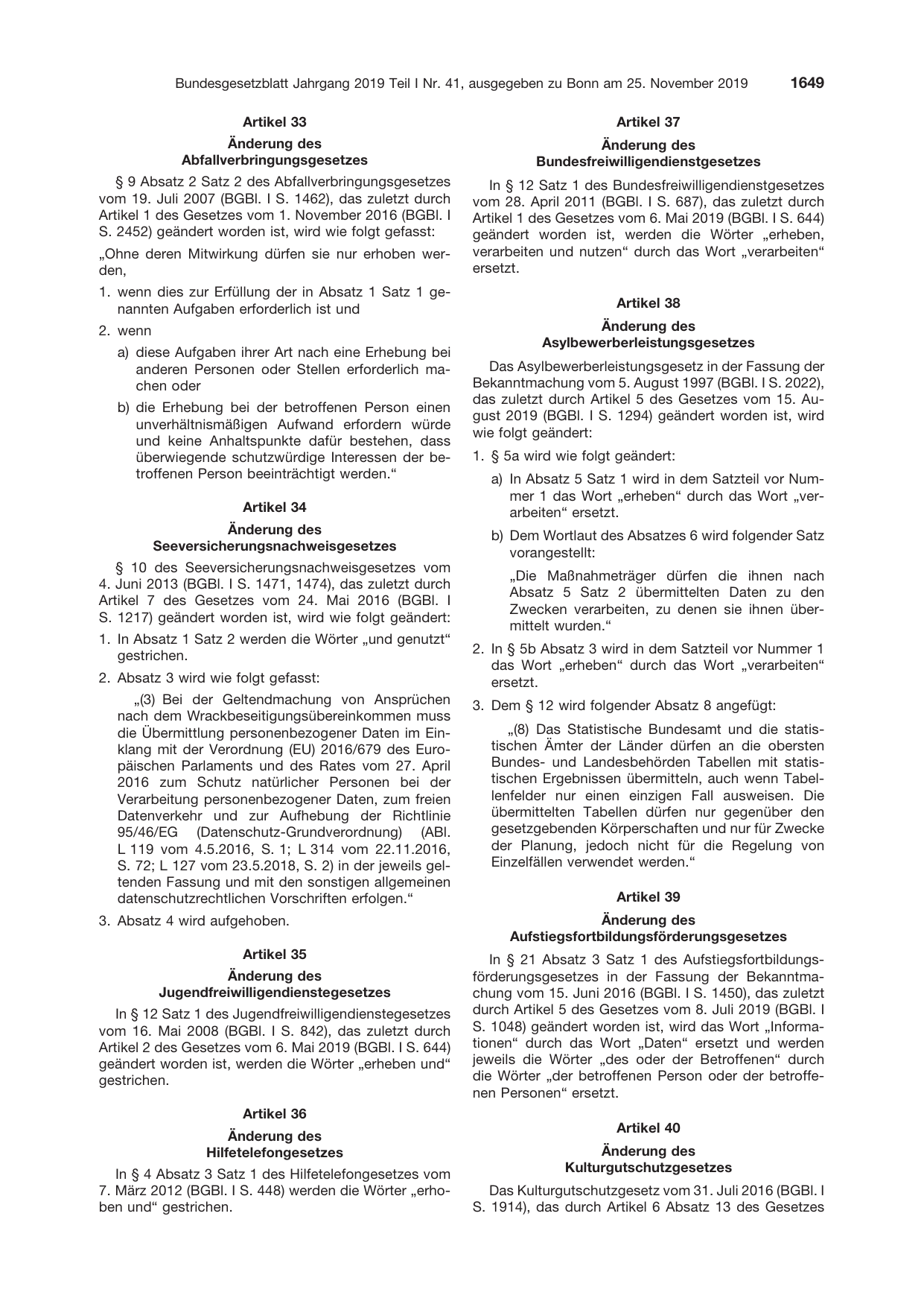 BGBl. 2019, Seite 1649 — Originalseite als Abbildung
