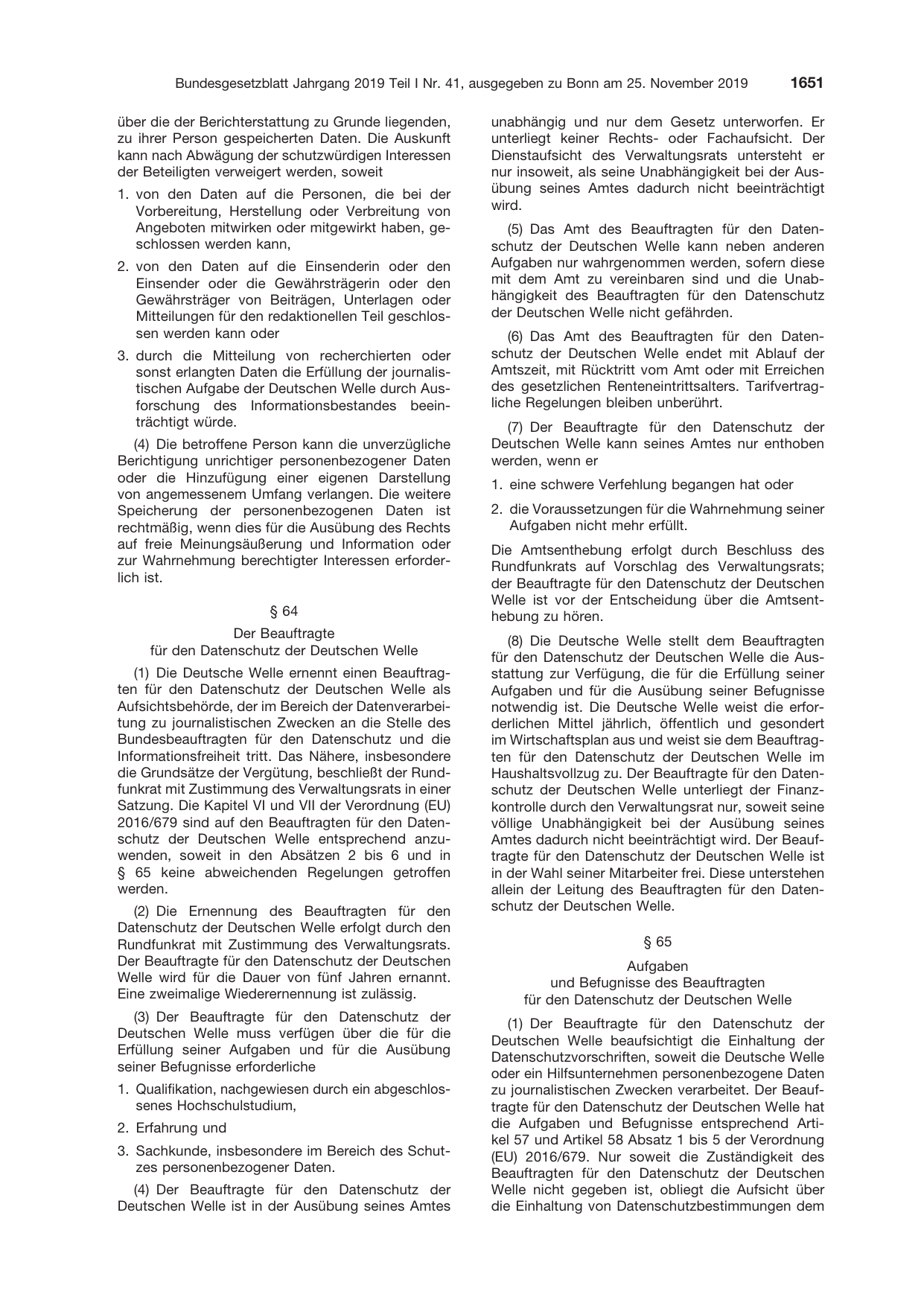 BGBl. 2019, Seite 1651 — Originalseite als Abbildung