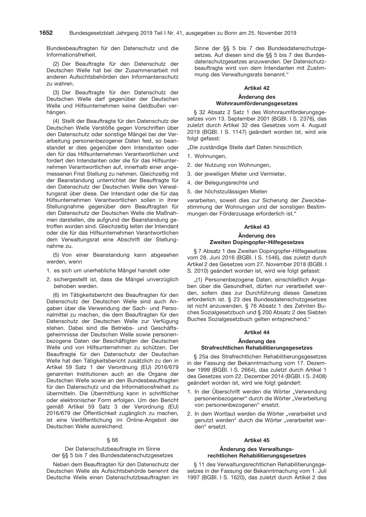 BGBl. 2019, Seite 1652 — Originalseite als Abbildung