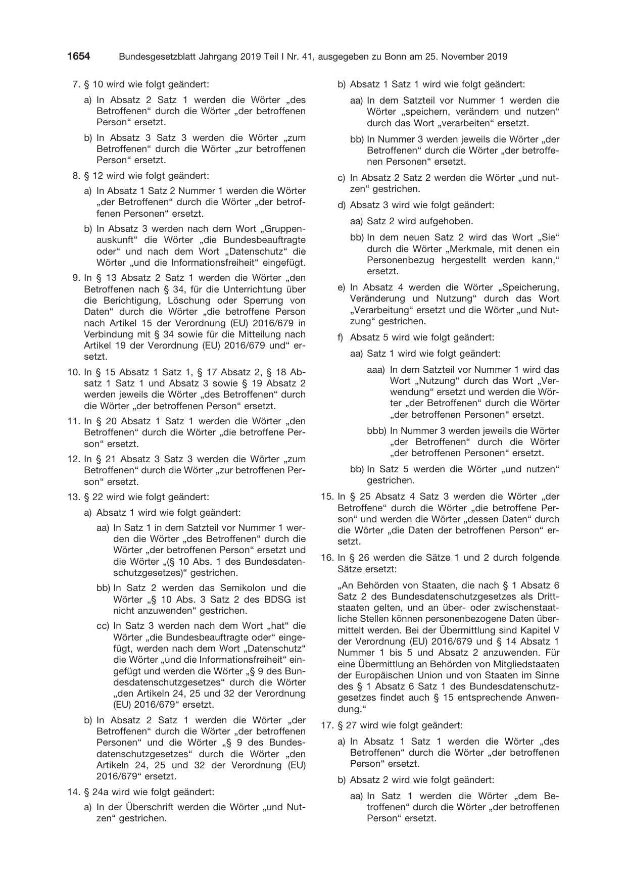 BGBl. 2019, Seite 1654 — Originalseite als Abbildung