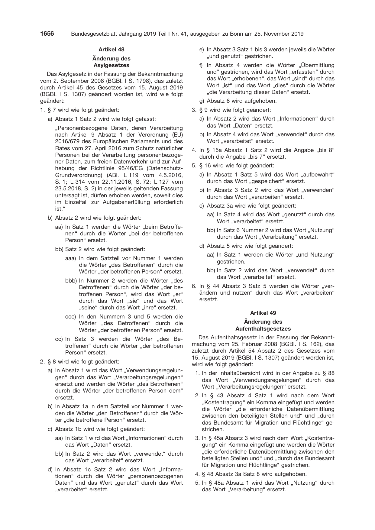 BGBl. 2019, Seite 1656 — Originalseite als Abbildung